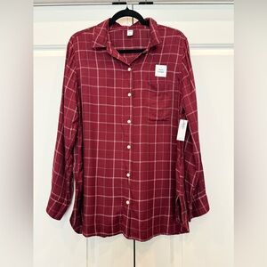 NWT Burgundy Plaid Button-Up Shirt